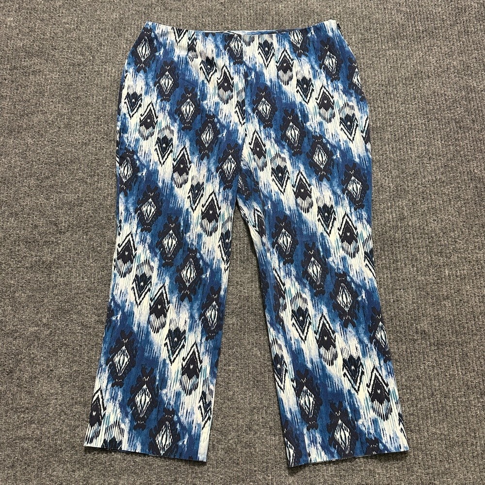 Chicos Womens Capri Pants W32" Blue White Diamond Print Side Zip Mid Rise